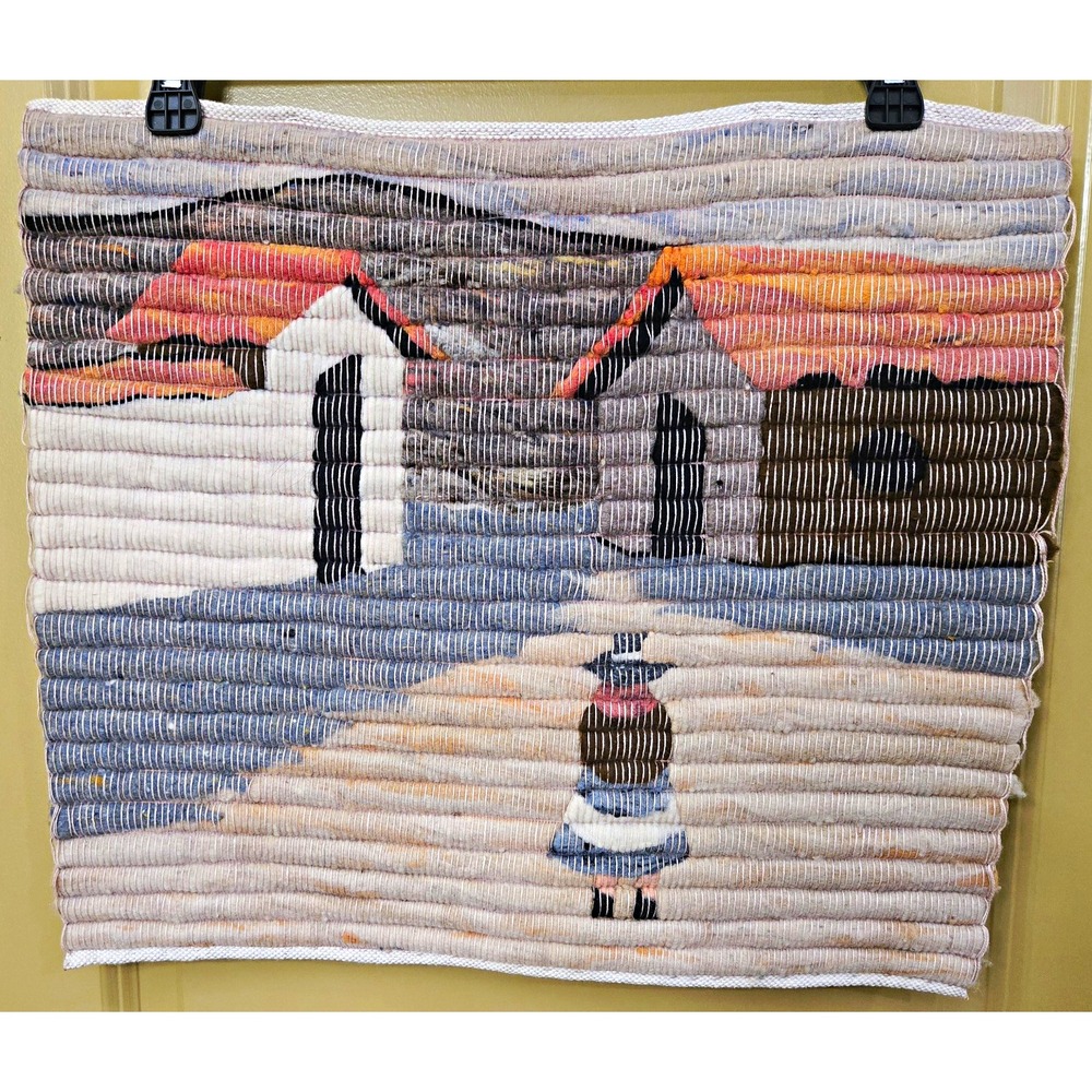 Vtg Handwoven Andean Folk Art Tapestry So. Amer Village Scene Wall Hang 19 x 17"
